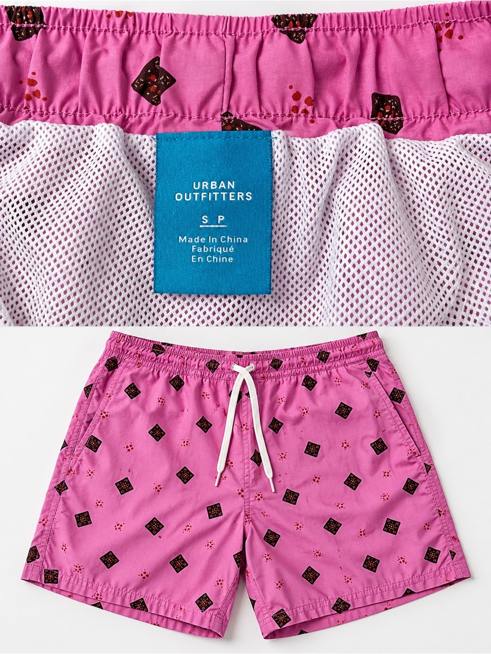 Urban Outfitters Pink Swim Shorts with Black Diamond Print
